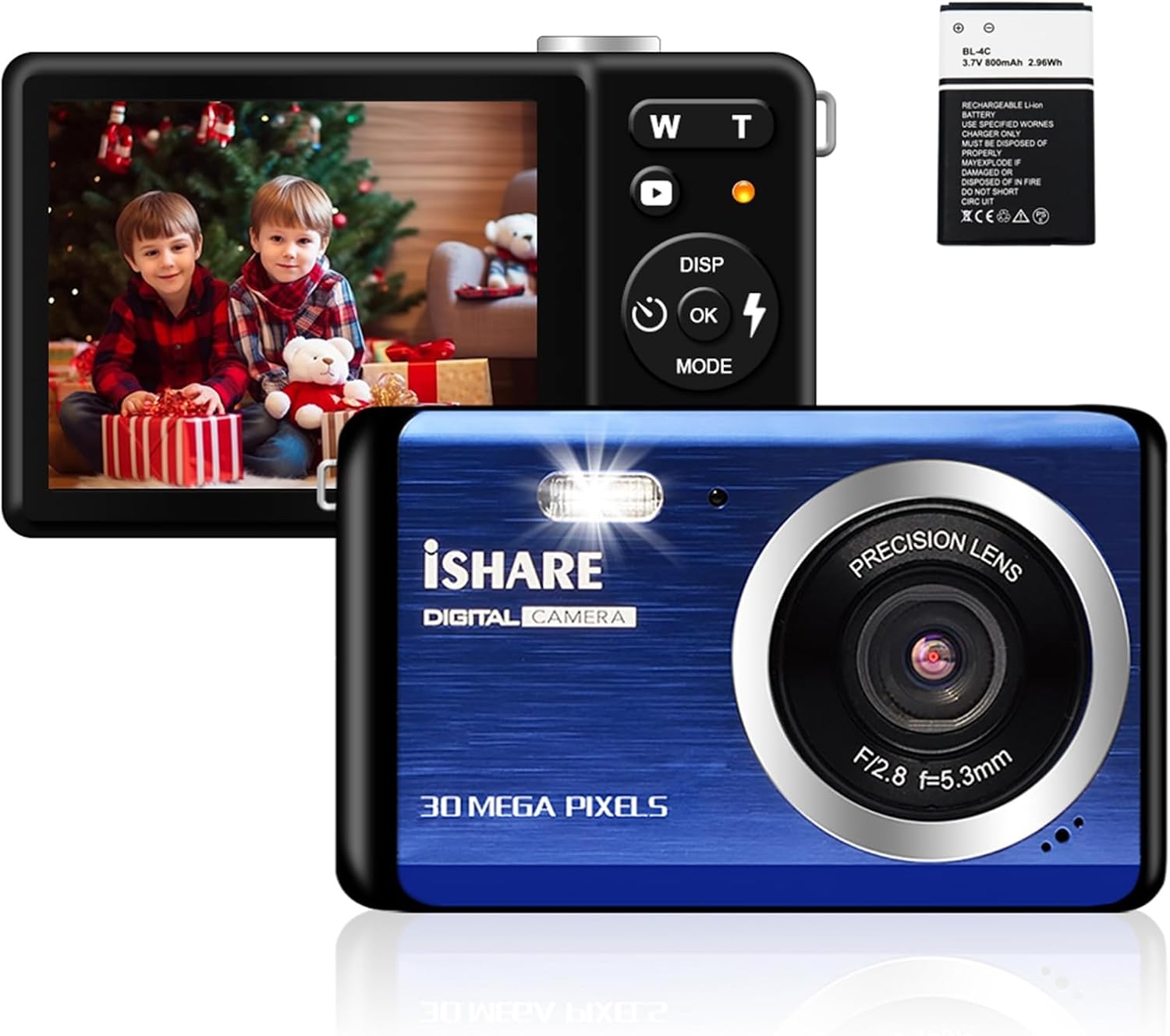 Digital Camera for Photography with FHD 1080P 18X Digital Zoom, 30MP Kids Rechargeable Point and Shoot Cameras,Built-in Microphone,Small Camera for Kids/Adult/Elderly/Beginners(Blue)