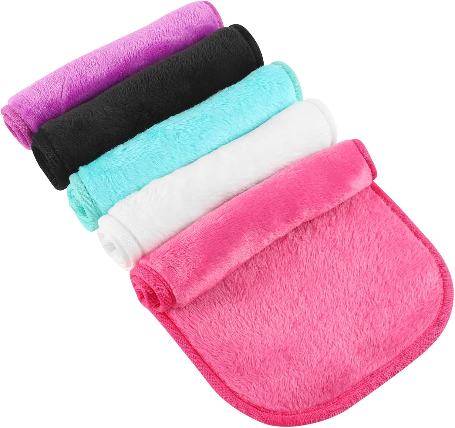 5 Pack Make Up Remover Cloth, 15.75 * 7.87in Flannel Face Cloth Face Wipes for Sensitive Skin Make Up Removing (Black+Violet+Cherry Red+Green+White)