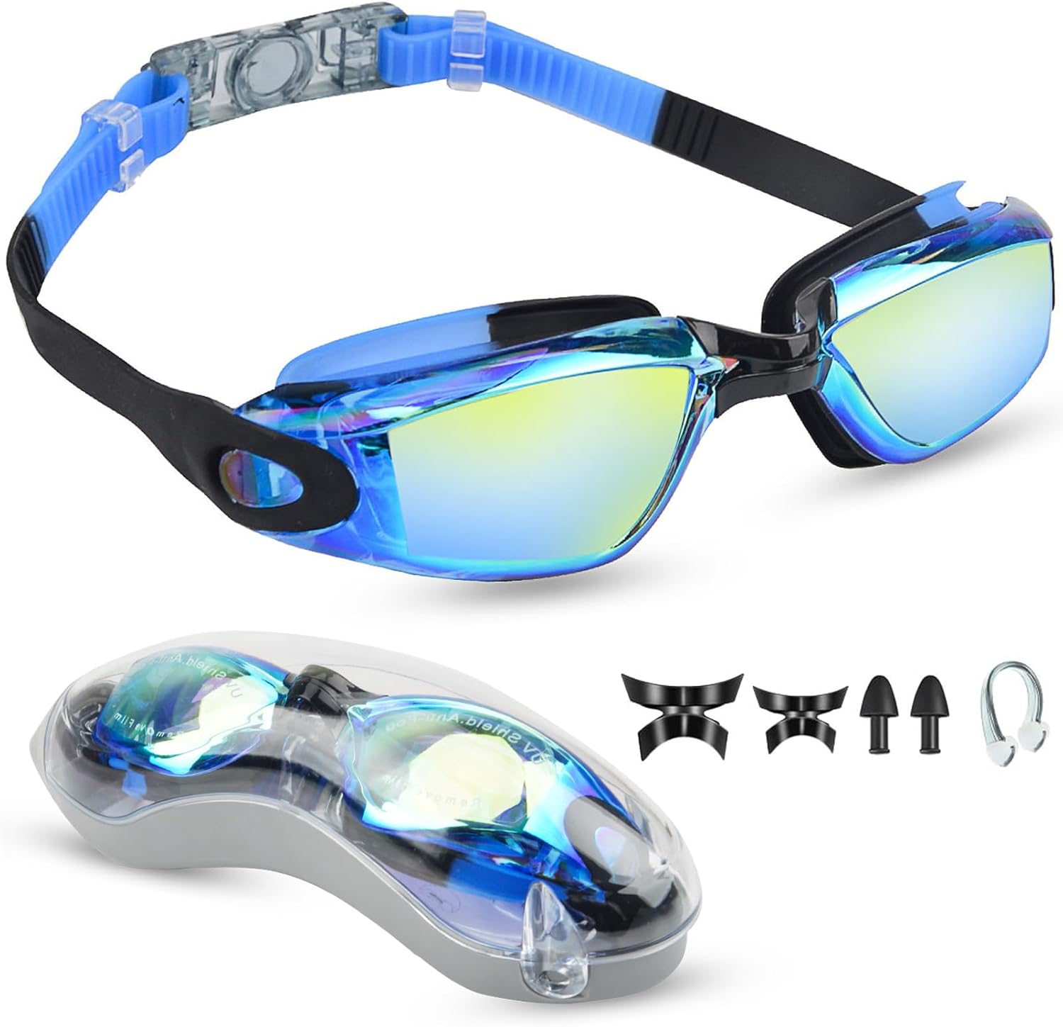 Moseem Swimming Goggles, Swim Goggles for Adult Men Women & 6+ Age Kids Anti Fog Swimming Goggles with UV Protection, Clear Vision, No Leaking & Adjustable Silicone Strap