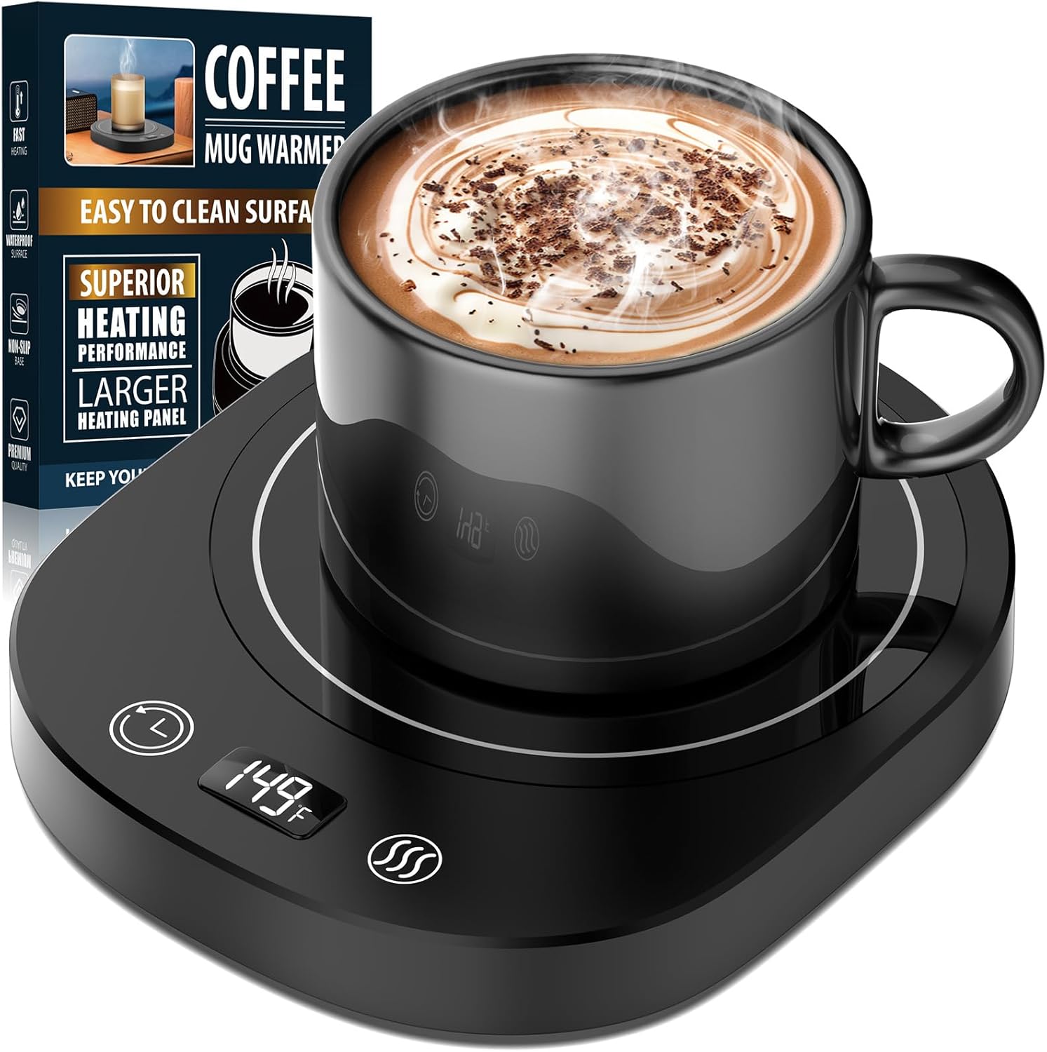 Fast Heating Mug Warmer, LED Display 3 Temperature Settings & 2-12H Timer Candle Wax Warmer, Smart Safety Auto Shut-Off Coffee Cup Warmer Heater Plate for Chocolate Coffee Tea Milk Candle, Black