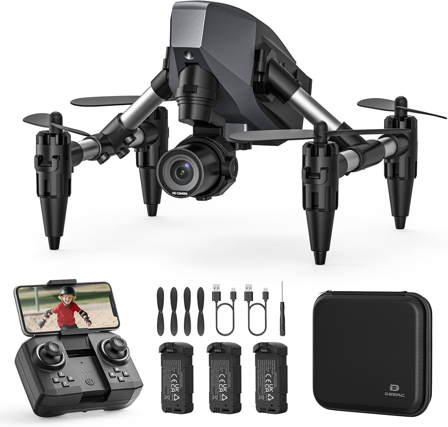 DEERC D21 Mini Indoor Drone with Camera for Kids 1080P, Small RC Quadcopter for Beginners with 3 Batteries, Optical Flow Positioning, 3D Flip, One Key Start, Easy to Fly Toy Gifts for Boys and Girls