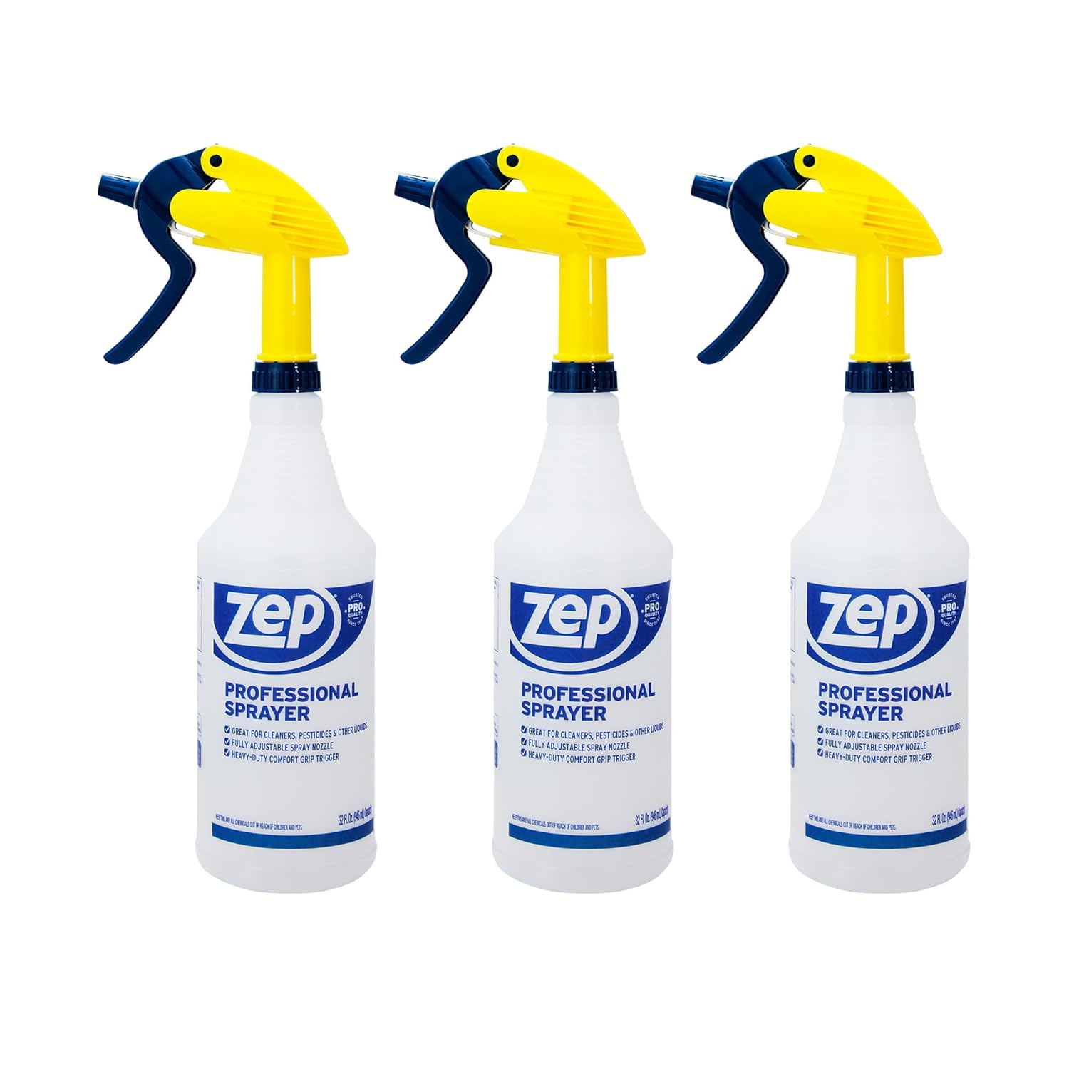 Zep Professional Sprayer Bottle - 32 oz (Pack of 3) - HDPRO1 - Versatile Adjustable Nozzle Spray Bottles with a Fine Mist or Powerful Spray, Refillable for Diluted Concentrate
