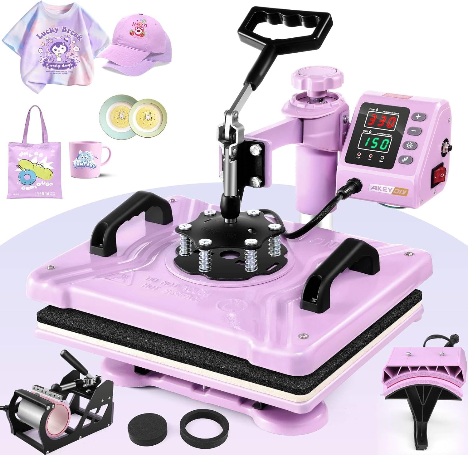 WHUBEFY Heat Press, 5 in 1 Tshirt Press Machine 15"x12" 360° Swing Away Digital Industrial Heat Transfer Machine, Multifunctional Sublimation Heat Press Machine for T Shirts/Mug/Cap/Plate/DIY