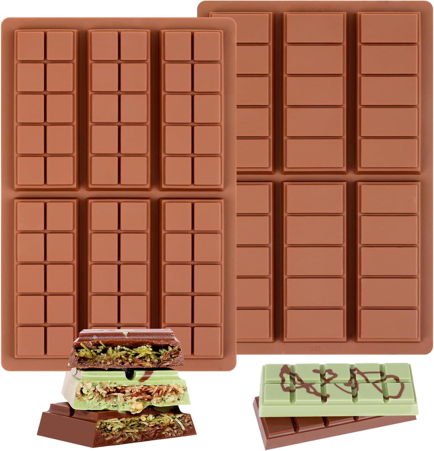 Chocolate Bar Mold - Non-Stick Chocolate Molds, Food Grade Silicone Deep Chocolate Bar Mold for Milk Chocolate Bar,Dubai Chocolate Bar Pistachio - Set of 2