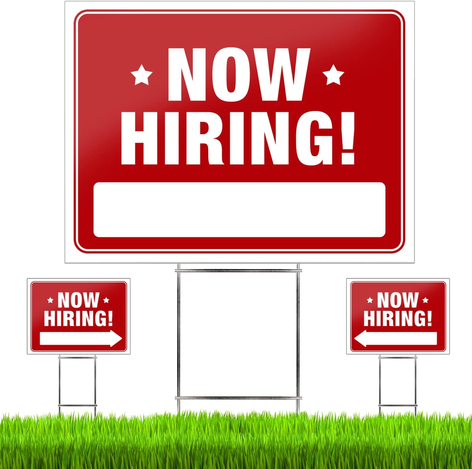 Now Hiring Signs (3 Pack) – Premium LARGE 24” x 18” Now Hiring Signs for Business and Stores with Stakes – Pro Double-Sided Help Wanted Signs with Directional Arrows & Heavy Duty Yard Sign Stakes…