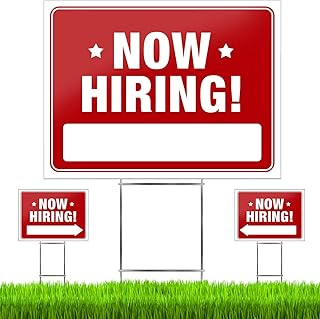 Now Hiring Signs (3 Pack) – Premium LARGE 24” x 18” Now Hiring Signs for Business and Stores with Stakes – Pro Double-Sided Help Wanted Signs with Directional Arrows & Heavy Duty Yard Sign Stakes…