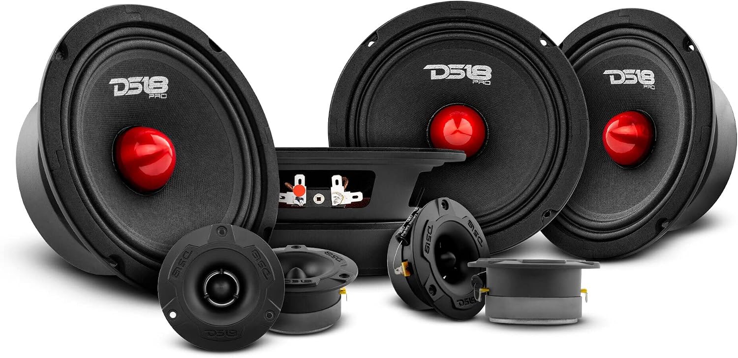 DS18 Bundle Car Speakers 4X PRO-GM6B 6.5" Midrange Speakers and 4X PRO-TWX1/BK Aluminum Super Tweeters - PRO Car Audio Component Package