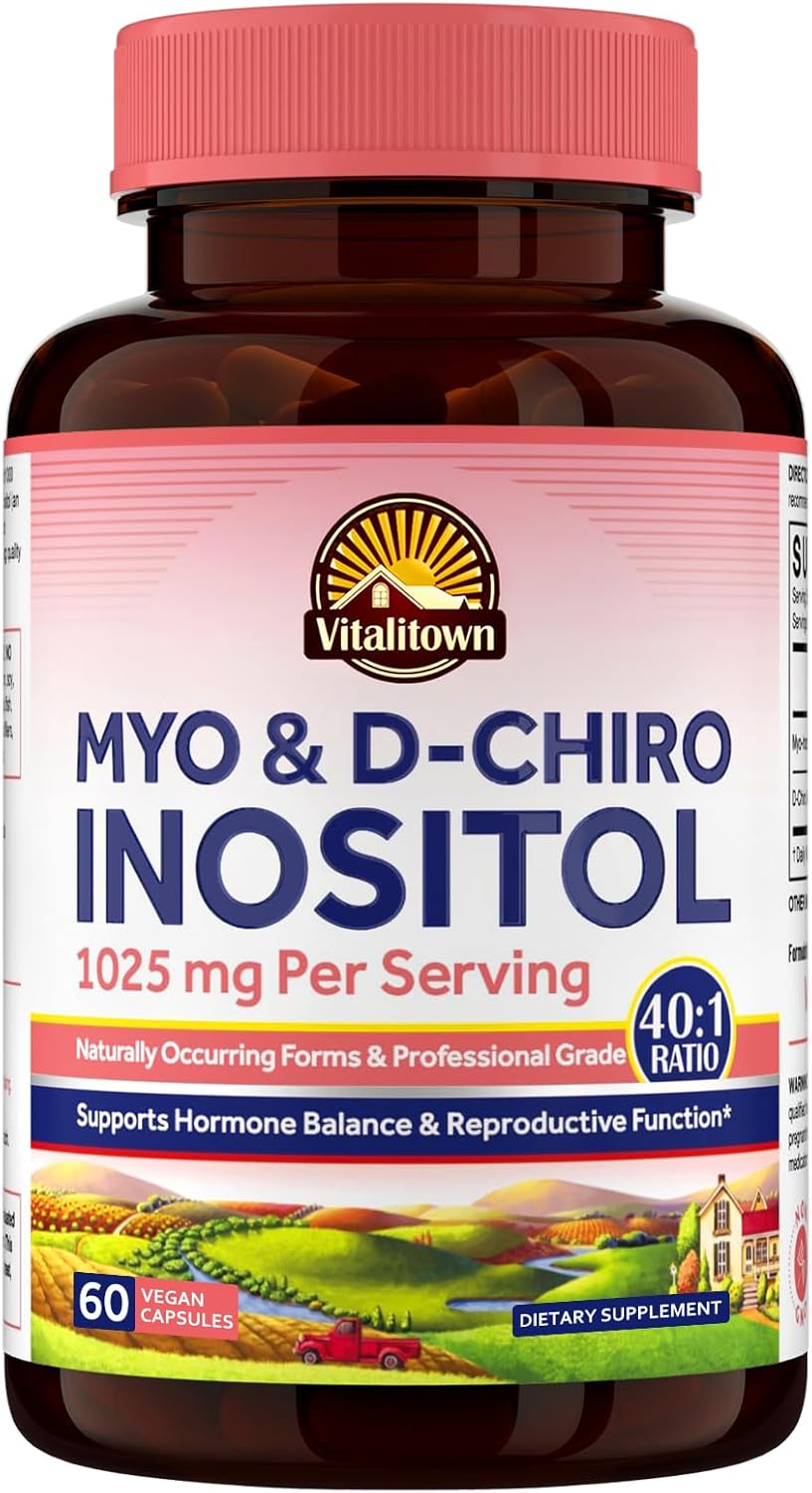 Vitalitown Inositol Supplement for Women, Myo-Inositol & D-Chiro Inositol, Ideal 40:1 Ratio, Hormone Balance & Healthy Ovarian Support for Women, Vitamin B8, Vegan, 60 Capsules, No Gluten