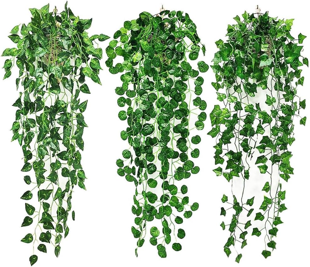 Artificial Hanging Plant 3 Pack Artificial Ivy Garland Fake Vines, Artificial Plants Indoor Outdoor, Greenery Faux Fake Ivy Decor for Home Decor Garden Wall