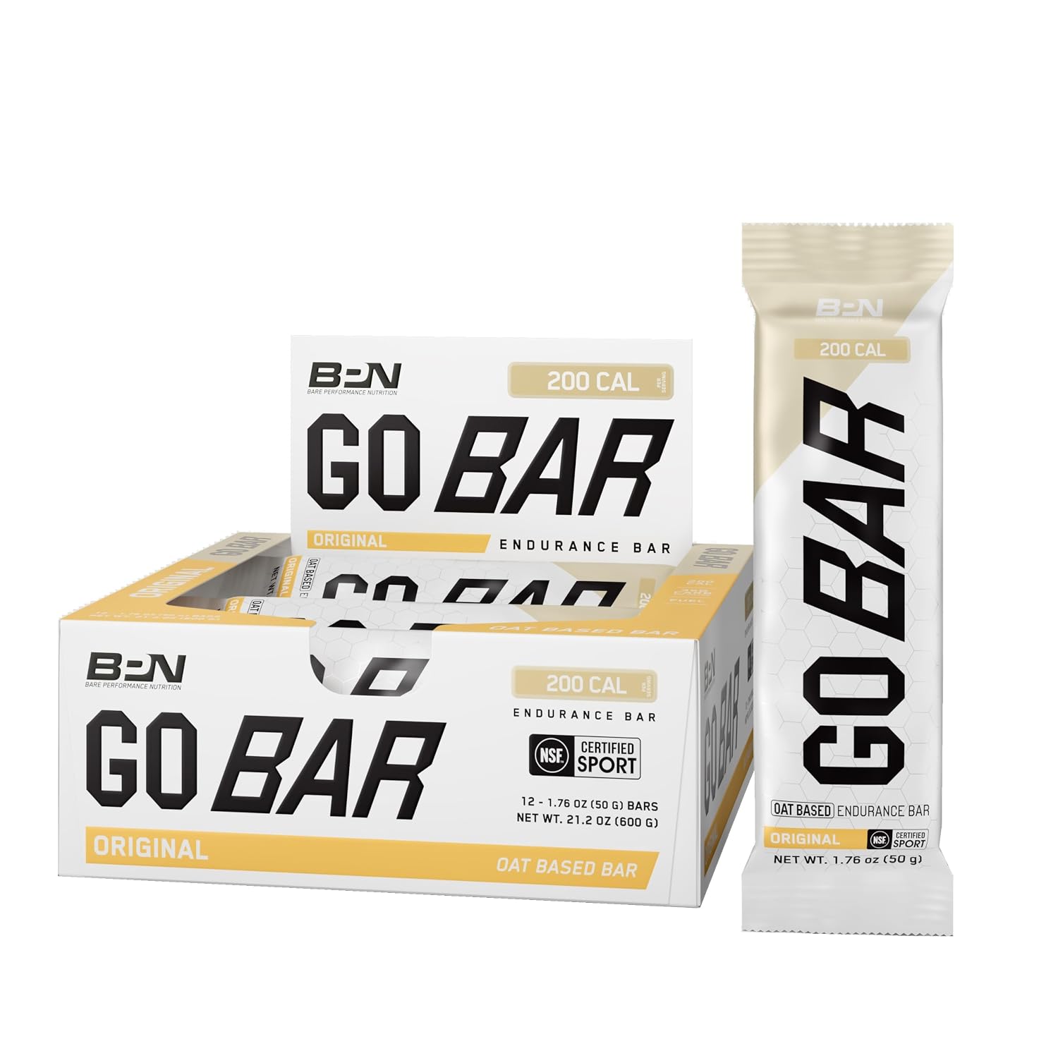BARE PERFORMANCE NUTRITION Go Bar, Oat Based Endurance Training Snack 36g of Carbohydrates and 200 Calories Per Serving, 12 Bars Per Box, Original Oat