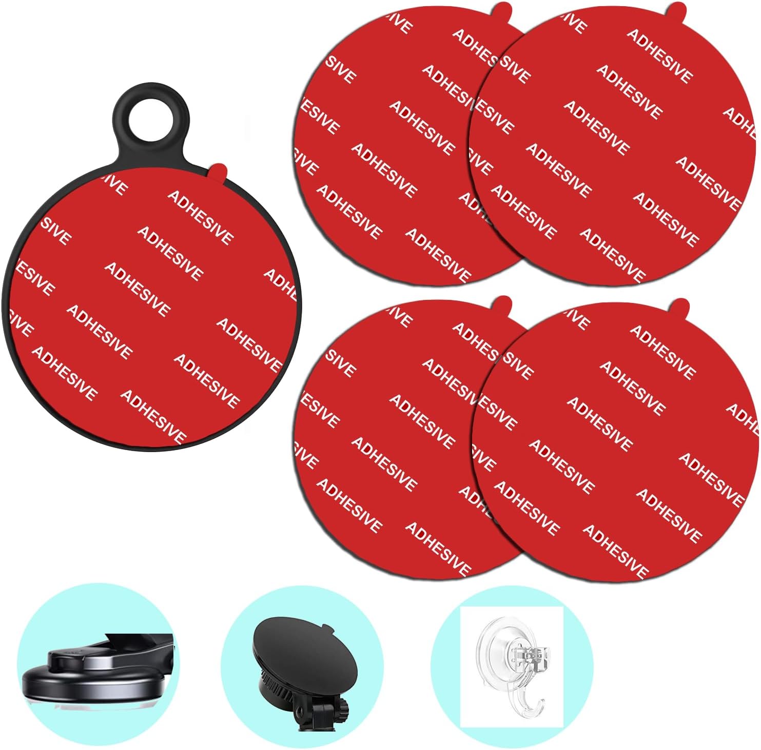 D.SKING 4 Pack 2.76"(70mm) Very High Bond Sticky Adhesive Replacement,Circle Double Sided Pads Gule for Dashboard/Windshield Suction Cup Phone Holder Car DVR Home Suction Hooks GPS Navigation (Red)