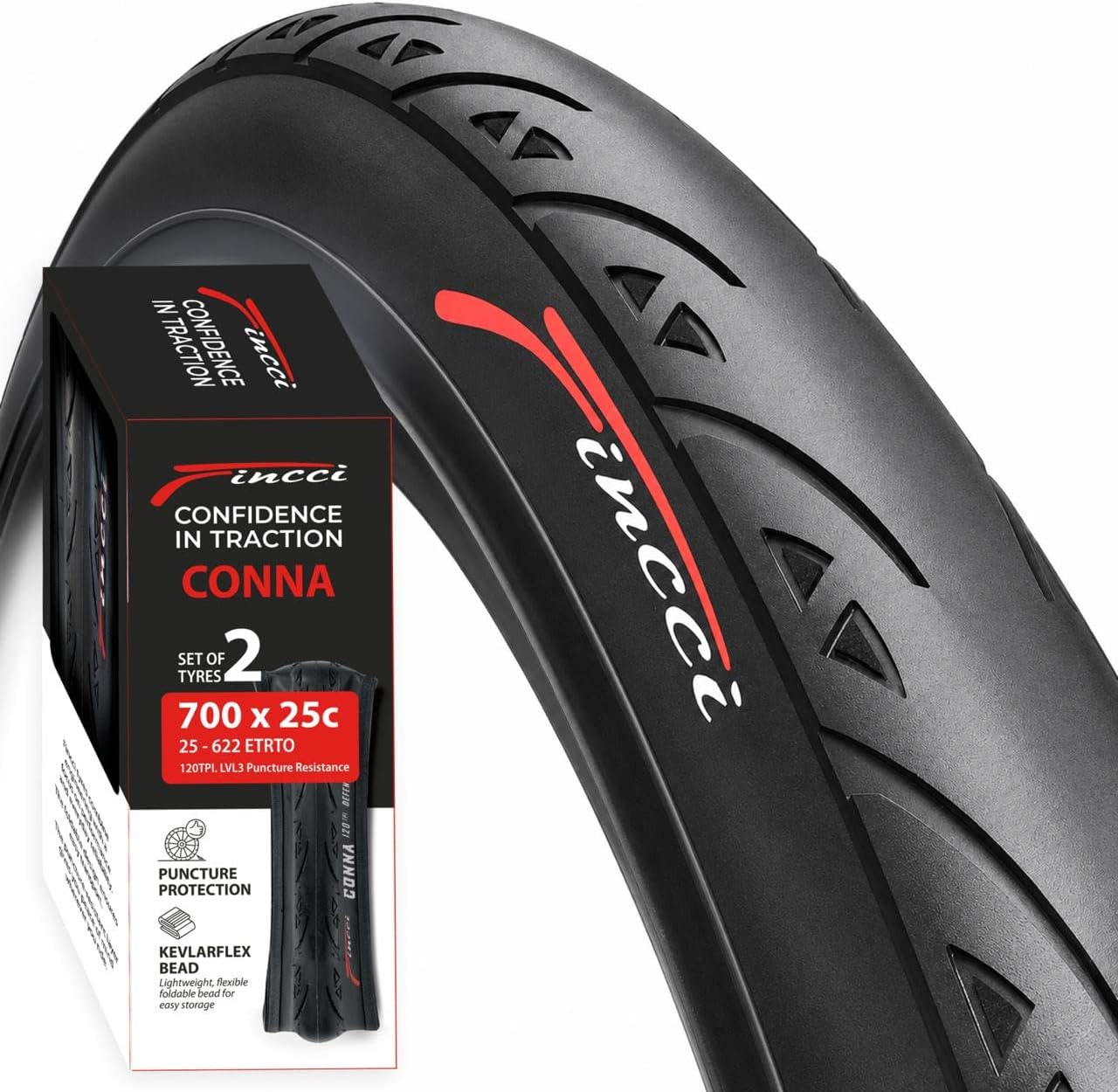 Pair 700 x 25C Road Bike Tyres - Foldable 25-622 with 1mm Anti Puncture