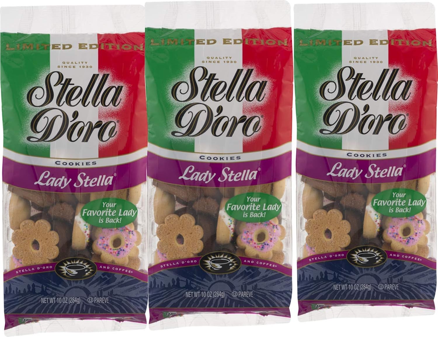 Stella D'oro Lady Stella Cookies 10 oz. Bag- Stella D'oro Italian Touch Cookie Assortment (3 Bags)