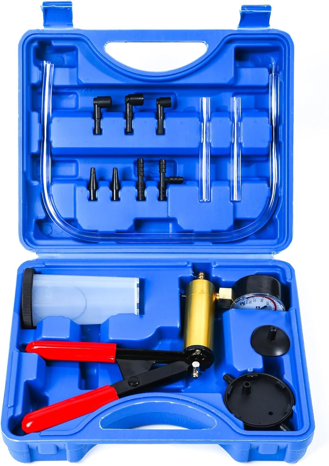 Brake Bleeder Kit with Hand Held Vacuum Pump and Adapters, with Vacuum Brake Bleeder Pump Pressure Gauge for Automotive Car Motorbike(Blue)