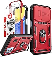 LeYi for Galaxy A15 5G Case: Samsung A15 Screen Protector with Samsung A15 5G Telephone Case, Metal Stand Heavy Duty Shockproof para Mobile Smart Cell Phone Cover Galaxy A15 5G, Red+Black