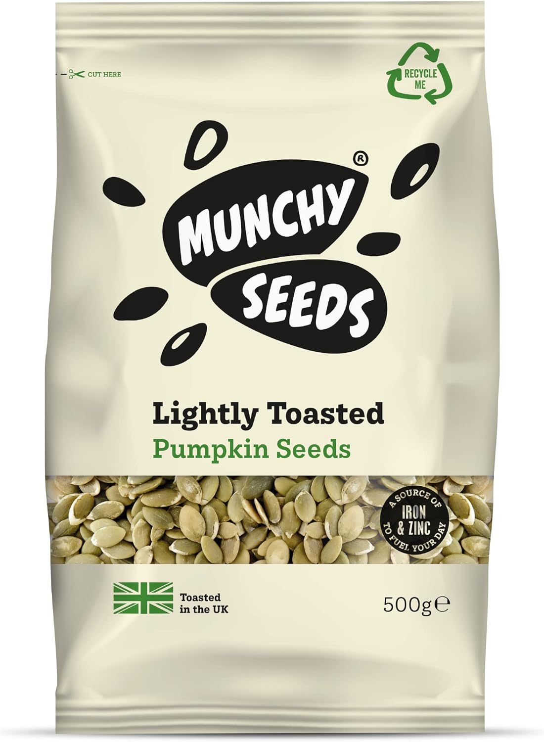 Munchy Seeds Lightly Toasted Pumpkin, Source of Protein & Gluten Free, Packed with, from Nuts for Allergy Sufferers, Vegan Food Baking, Breakfast Cereals Granola 500g, White