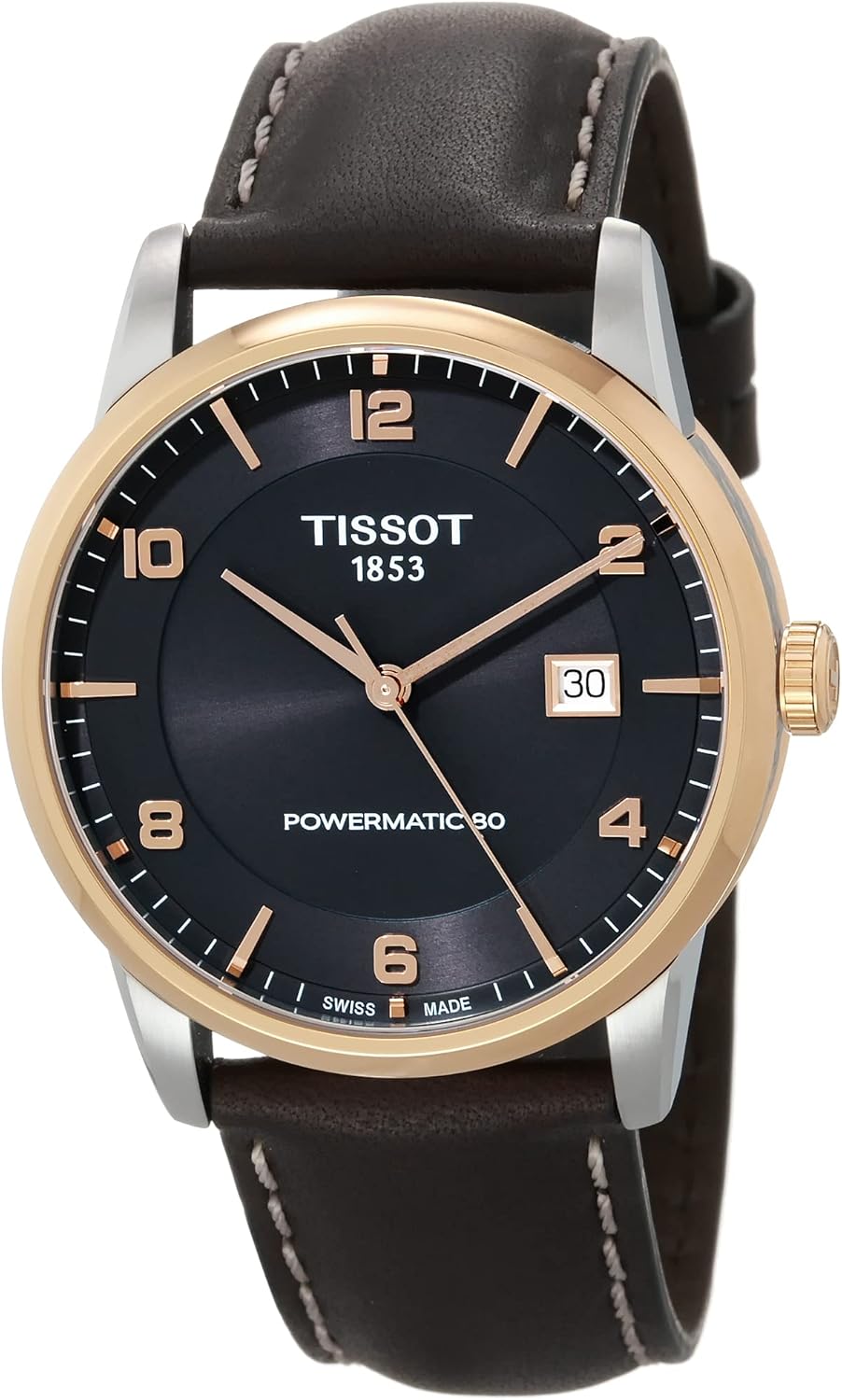 Tissot Mens Luxury 316L Stainless Steel case with Rose Gold PVD Coating Automatic Watch, Brown, Leather, 22 (T0864072606700)