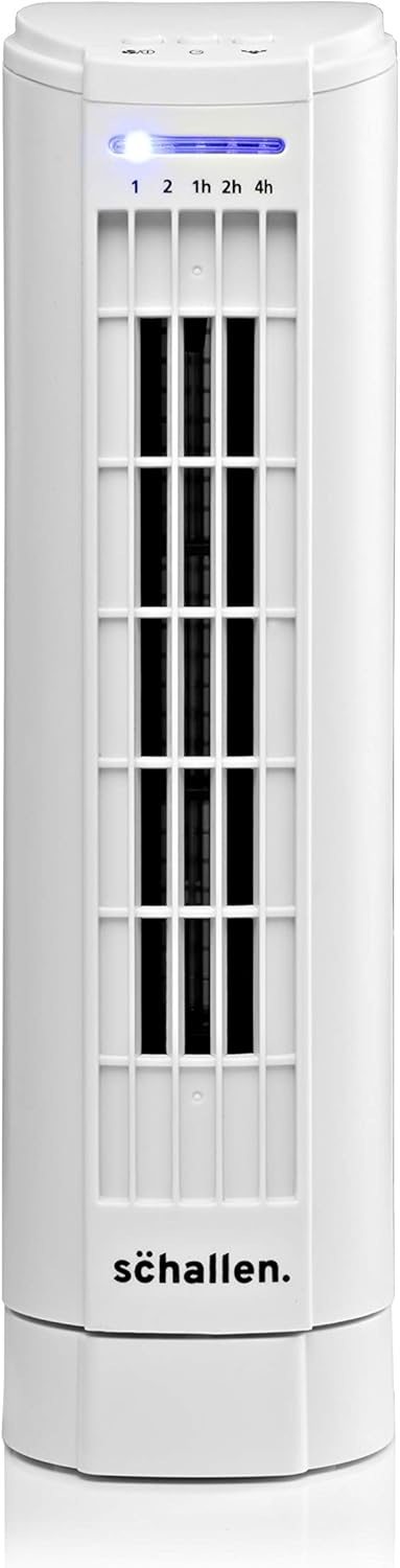 Schallen 15" Electric Air Cooling Quiet Oscillation Floor Desk Mini Tower Fan with Timer & Speed Settings (White)
