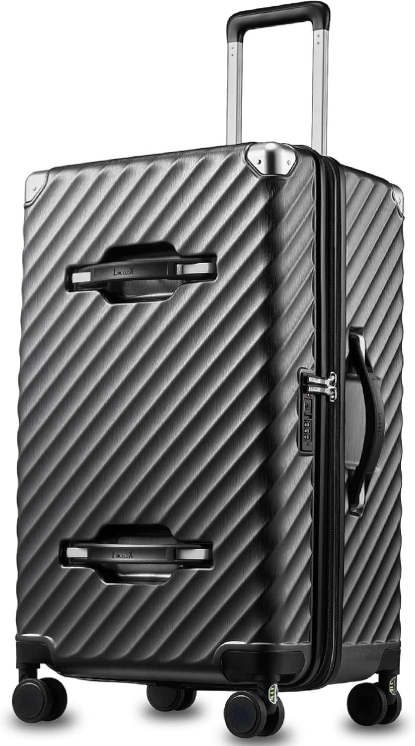 LUGGEX Trunk Luggage,KVT Expandable PC Hard Shell Large Checked 28 Inch Suitcase with Shock - Absorbing Wheels & TSA Lock(EX-Pro,Charcoal Metallic,28 inch,91L-105L)