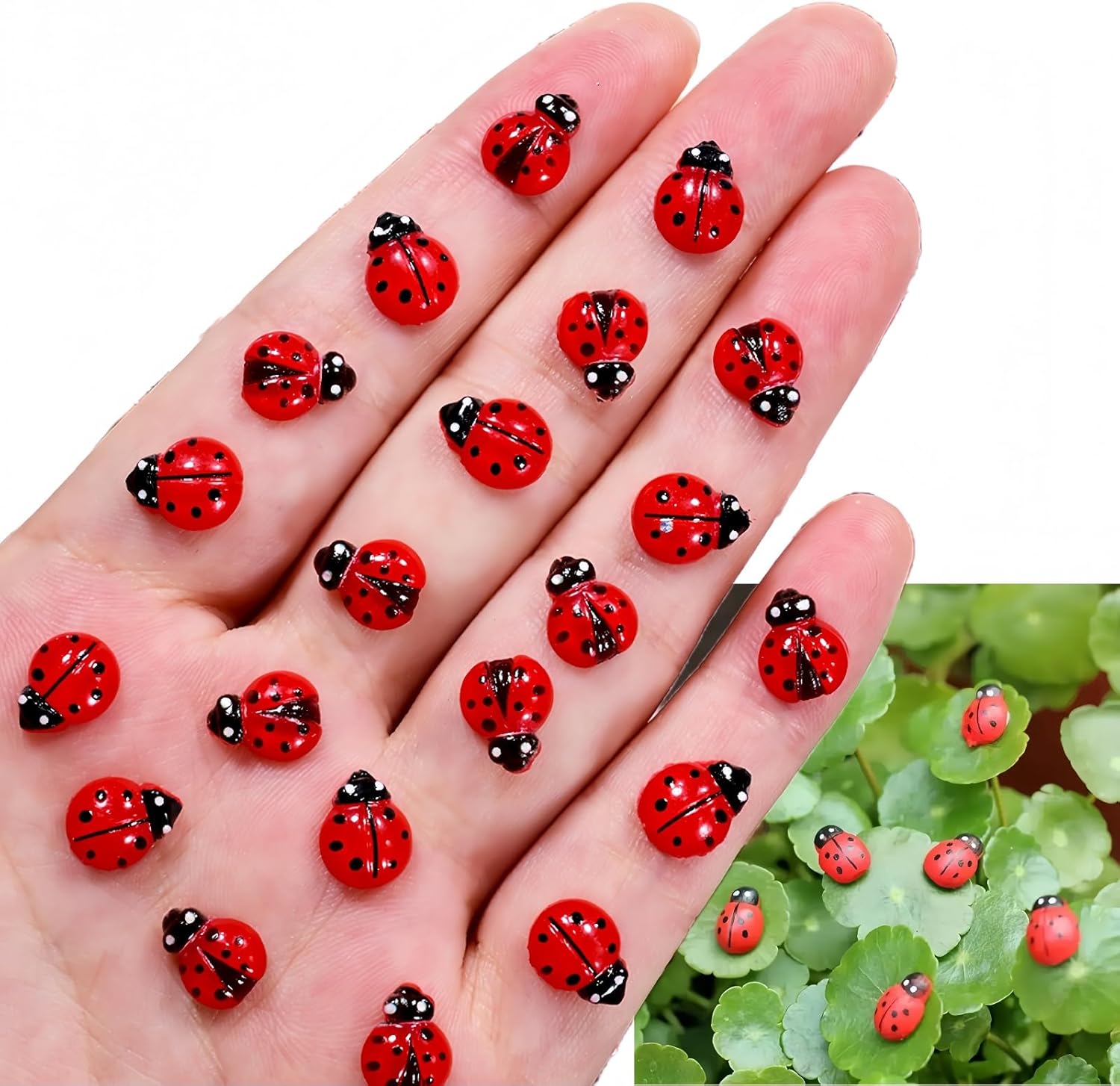 Xunzhi 100pcs Mini Lady-bug Decor,Mini Resin Animals,M-ini Lady-birds Embellishments,M-ini Resin Ladyb-ugs for Fairy Garden Dollhouse Micro Landscaping Decoration,Garden Ornaments,Mi-ni Animals