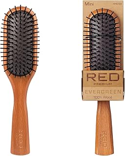 RED Premium Evergreen Wooden Paddle Brush, Detangling Brush with Long Bristles for Thick, Curly, Thin, Wet or Dry Hair - Long-Lasting Shine (Mini)