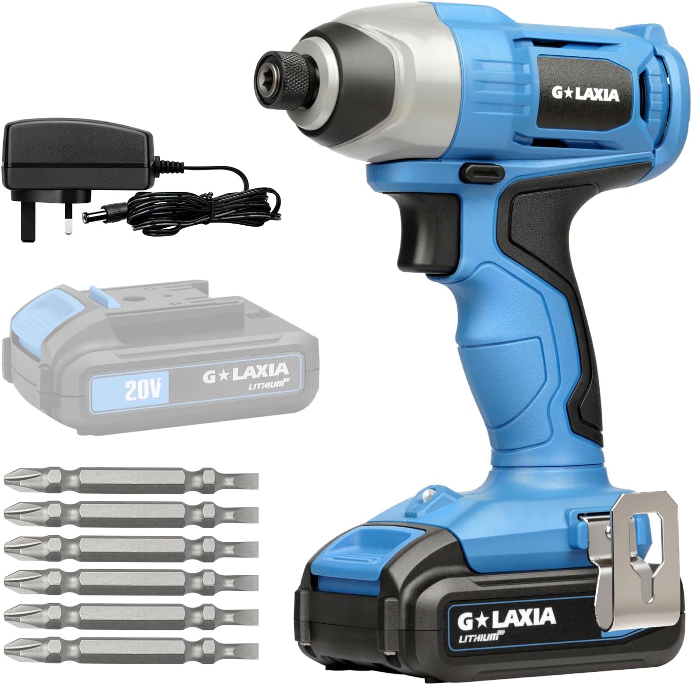 G LAXIA 20V Cordless Impact Driver, 2800RPM Compact Impact Driver Equipped with LED Work Lights, 1.3AH Batteries and Fast Chargers