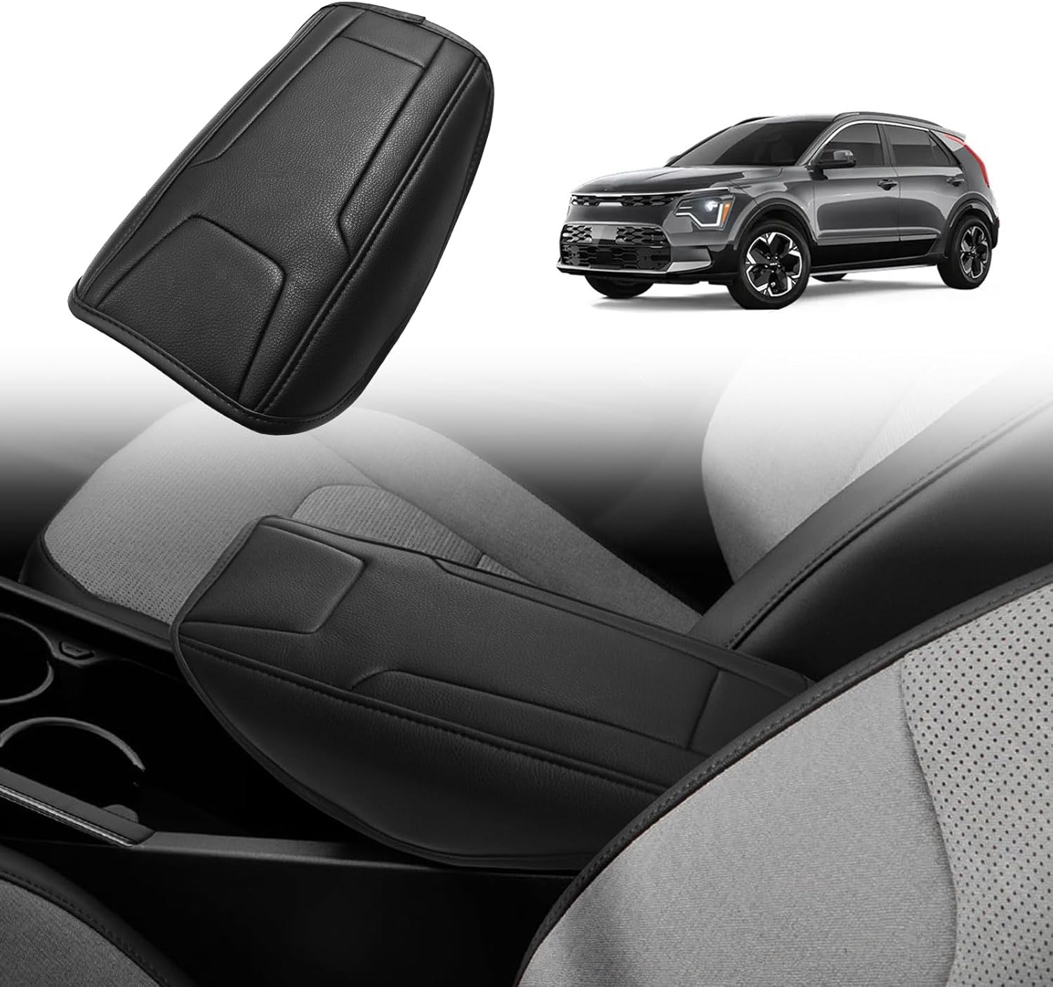 BestEvMod for NIRO EV Center Console Armrest Pad Cover Extra Soft Microfiber Leather Protector Seat Armrest Cover Compatible with 2023 2024 2025 Kia NIRO EV Accessories (Black)