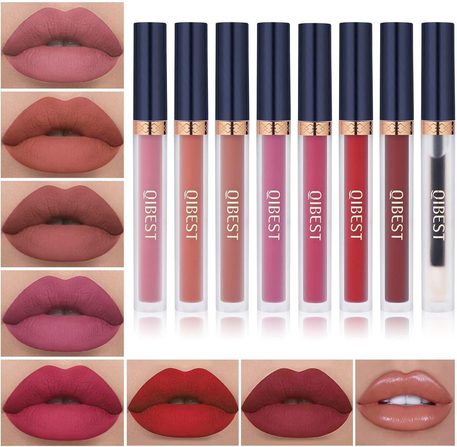 7Pcs Matte Liquid Lipstick + 1Pcs Lip Plumper Makeup Set Kit, Long-lasting Waterproof Velvet Lip Gloss Set, Pigmented Lip Makeup Gift Sets for Girls and Women