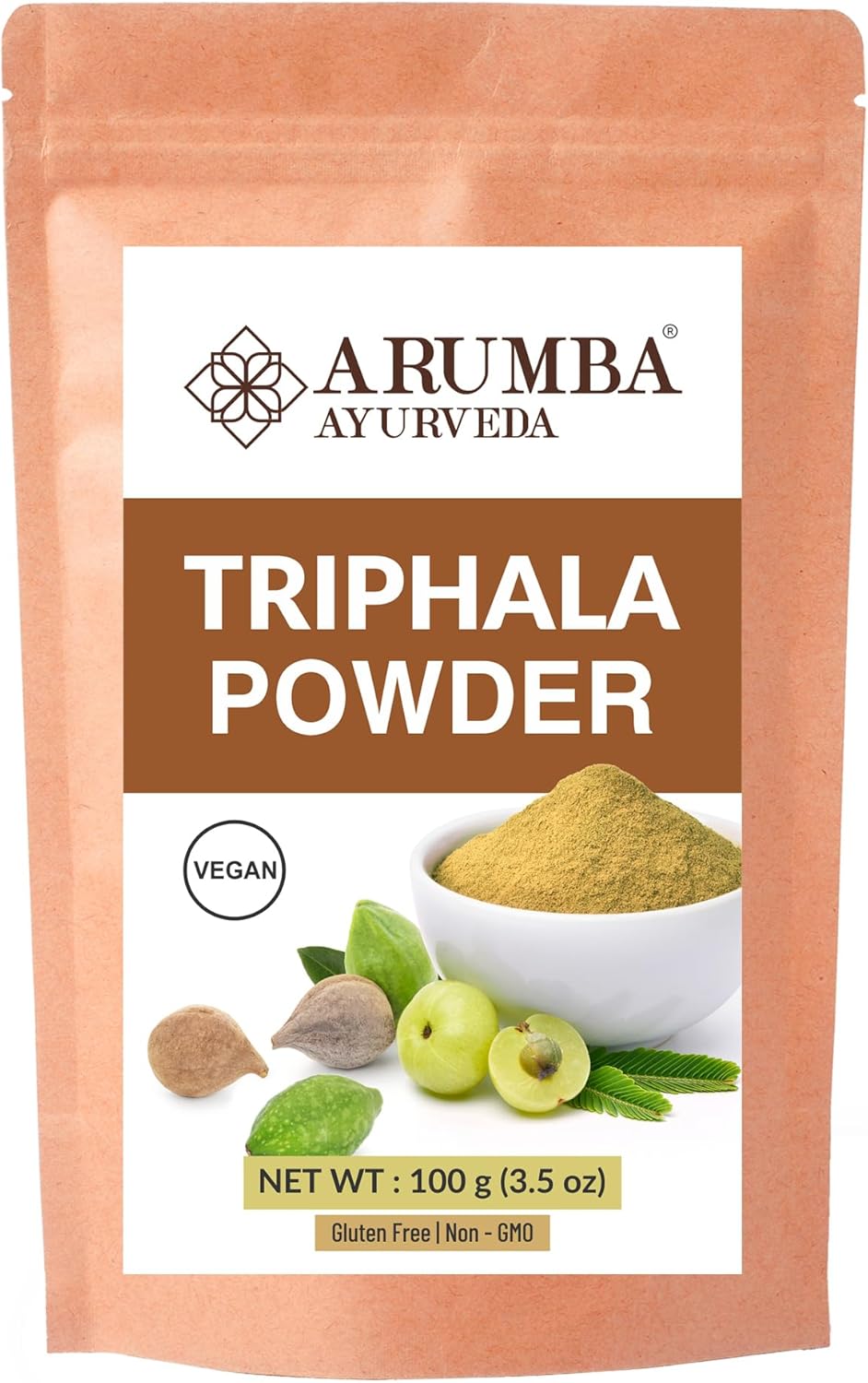 Arumba Ayurveda Triphala Powder 100 Grams for Constipation Relief, Haritaki, Bibhitaki, Amla, Cleanse Vitamin C, Digestion