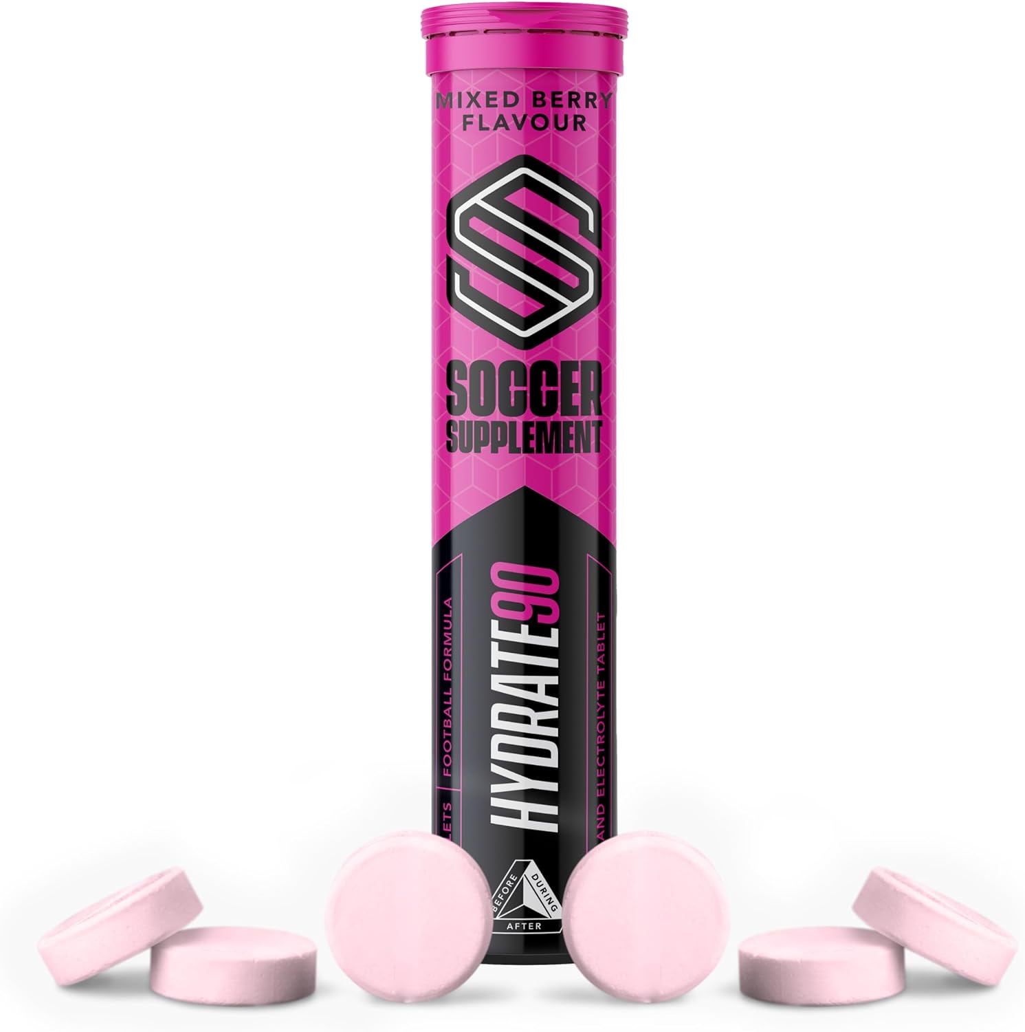 Soccer Supplement Hydrate90 Effervescent Tablets (20 Servings), Sugar Free Electrolytes Tablets with Vitamins & Magnesium for Hydration, Mixed Berry