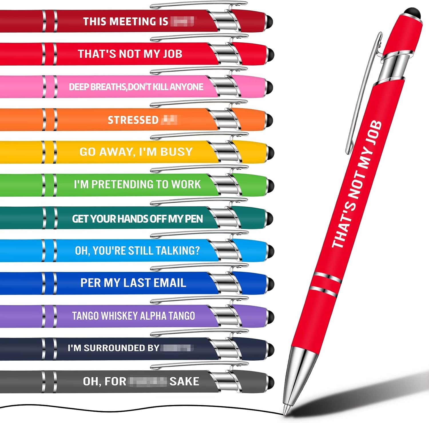 Censen 12 Packs Funny Ballpoint Pens Set Colleagues Funky Stationery Quirky Gift Cheeky Novelty Pens Office Desk Accessories Work Leaving Gift Colleagues Teachers Adults (Bright Color, Stylus Style)