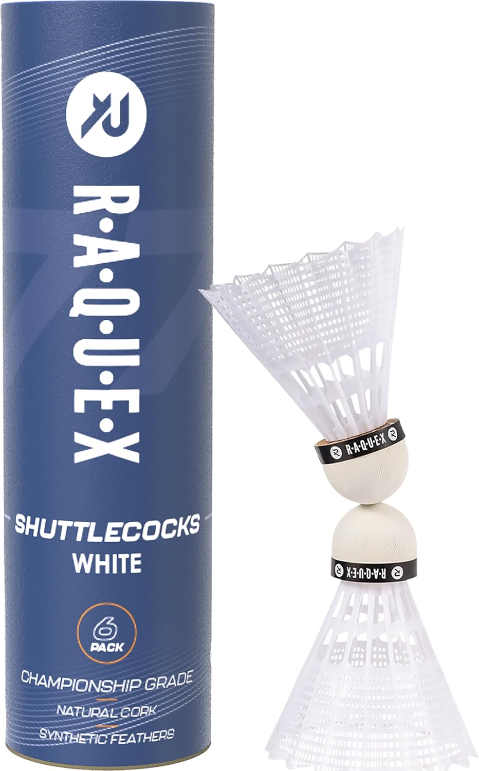 Raquex Badminton Shuttlecocks - Yellow/White, Tube of 6 - All Natural Cork Shuttlecocks, Nylon Feathers - Three Speed Options – Indoor Outdoor Durable Badminton Shuttles