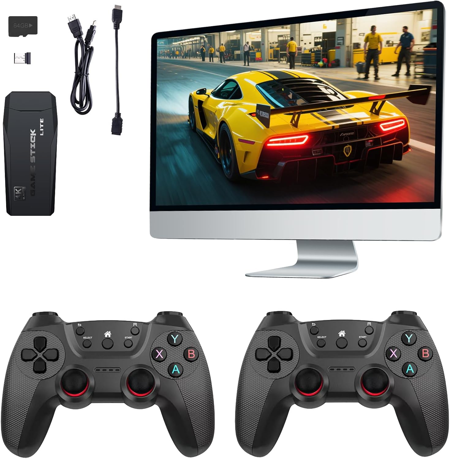 Sentk Wireless Retro Video Game Console - Plug & Play TV Video Gaming Stick，8K HDMI Output, 64G TV Game Stick, Dual 2.4G Wireless Controllers, Retro Games Console Handheld Emulator Controllers-Black