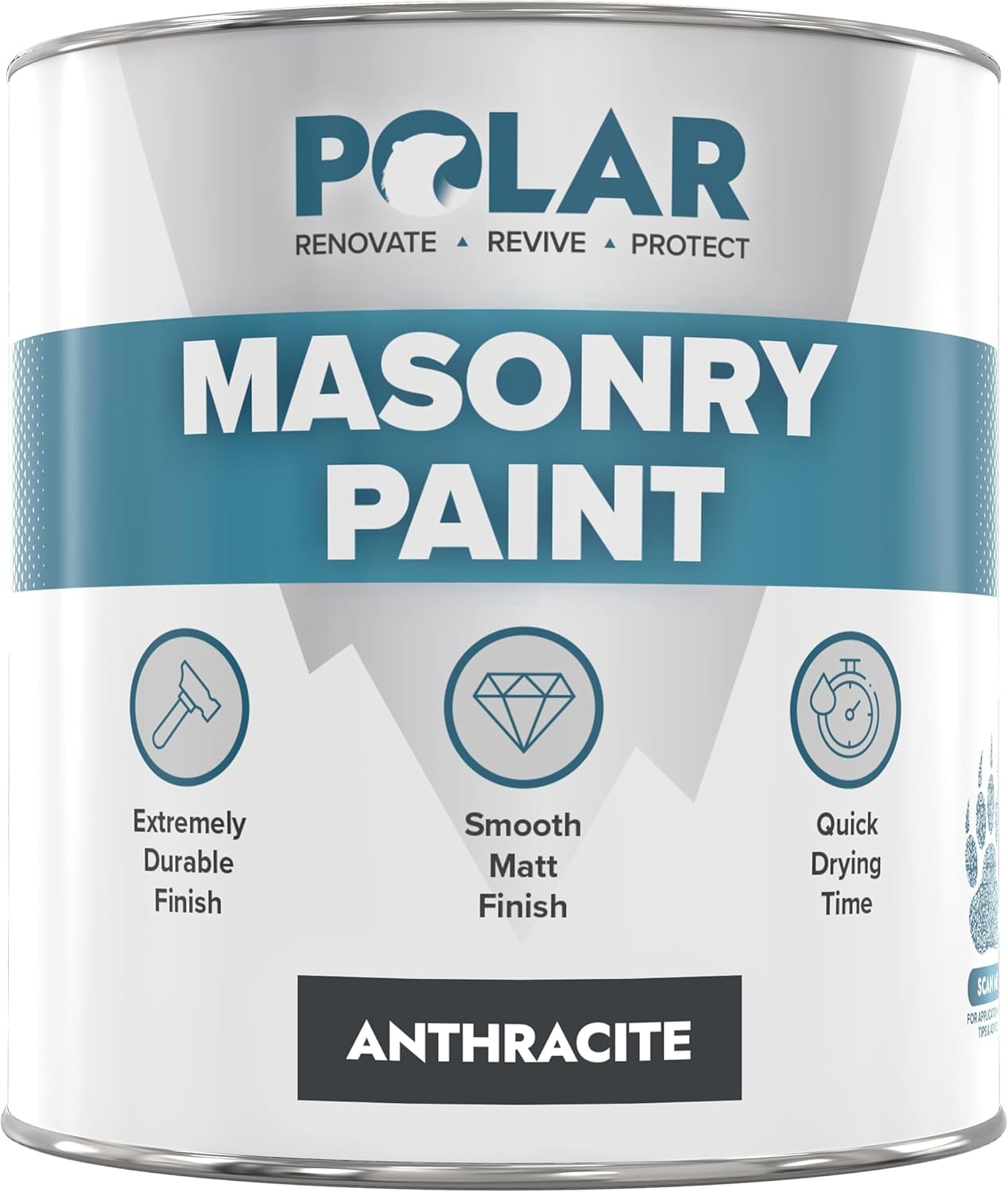 Polar Anthracite Masonry Paint - 500ml | Matt Finish | Multi-Purpose Interior & Exterior Emulsion Paint for Kitchen, Living Room, Garden, Walls, Ceilings, Brick, Concrete | Durable Performance