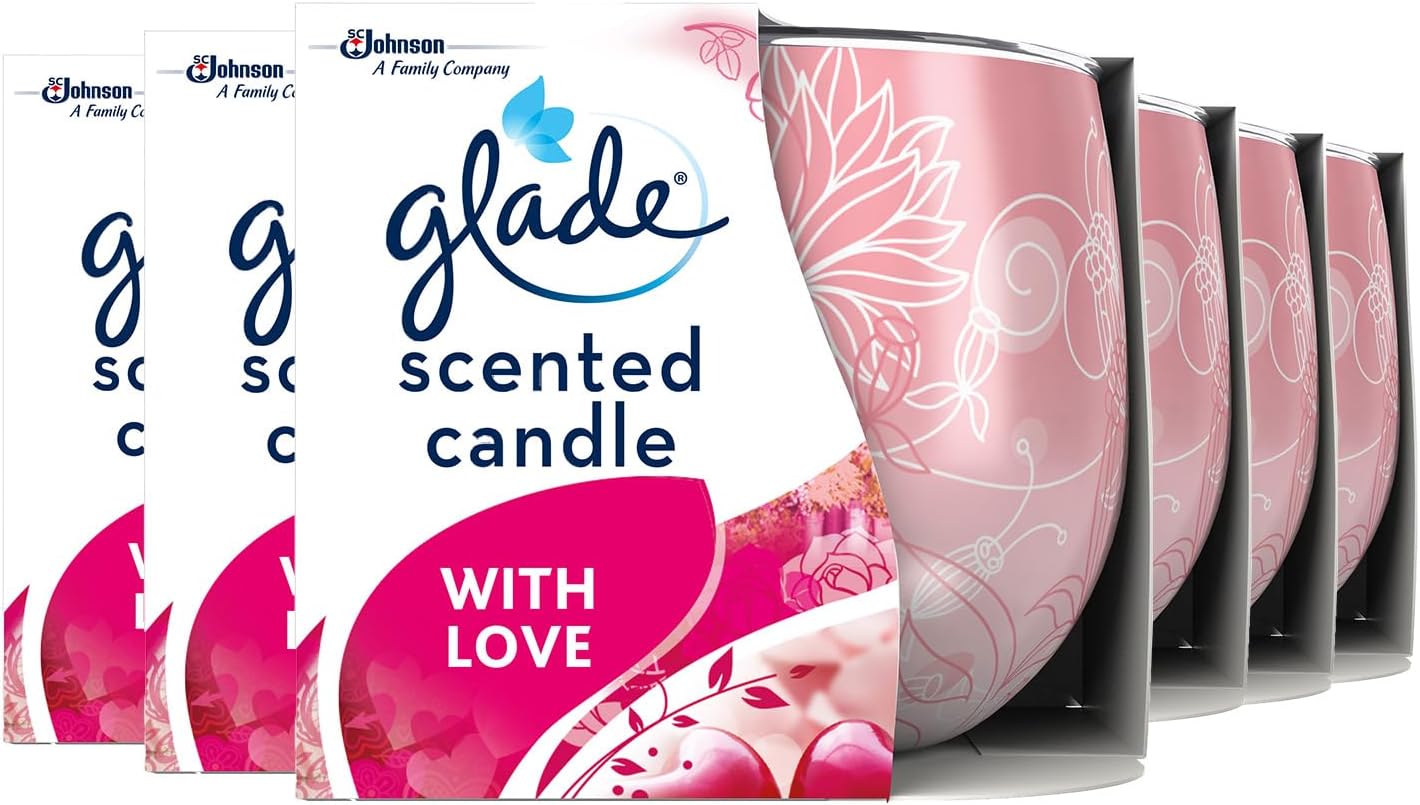 Glade Jar Candle, Scented Candle Infused with Essential Oils, Up to 31 Hour Burn Time, I Love You, Pack of 6 (6 x 120g)