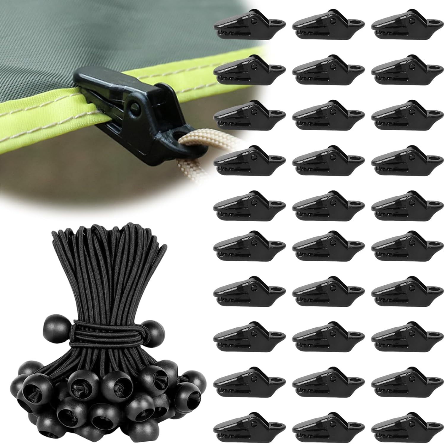 45 Pack Heavy Duty Tarp Clips with Elastic Ropes, Durable Tent Clamps for Outdoor Camping, Awning Clamps for Secure Canopy and Shade Cover