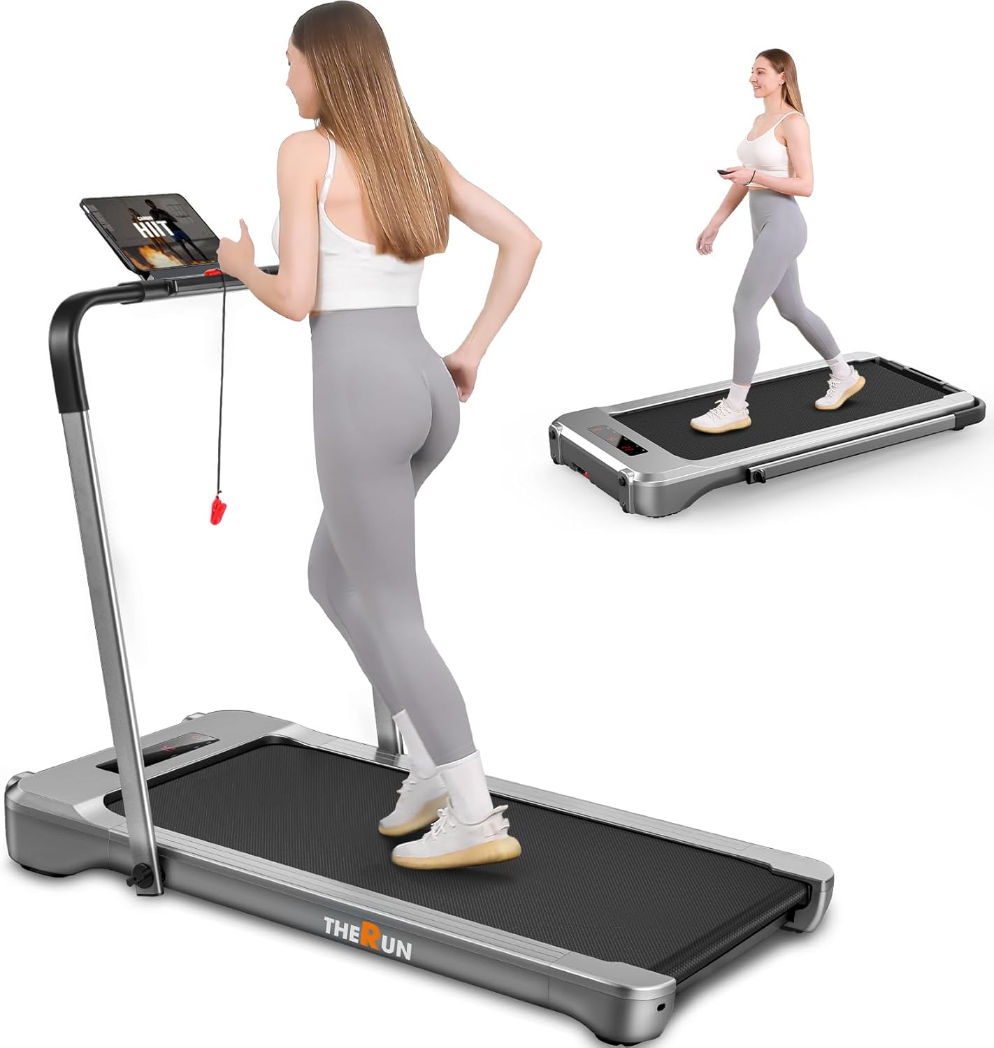 THERUN Walking Pad Treadmill, 3.0 HP Under Desk Treadmills, 2 in 1 Portable Treadmill for Home, Walking Pad with Handle Bar, 18" Widened Running Belt, 350 lbs Capacity with App Connection, Remote