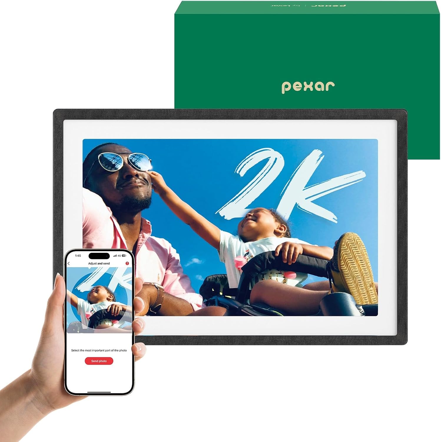 pexar 2K Digital Picture Frame (Powered by Lexar), 11-inch Anti-Glare IPS Touch Screen, Wi-Fi Photo Frame with 32GB Storage for Home, Gifting, Share Photos/Videos via Frameo APP, DIY Gift Box