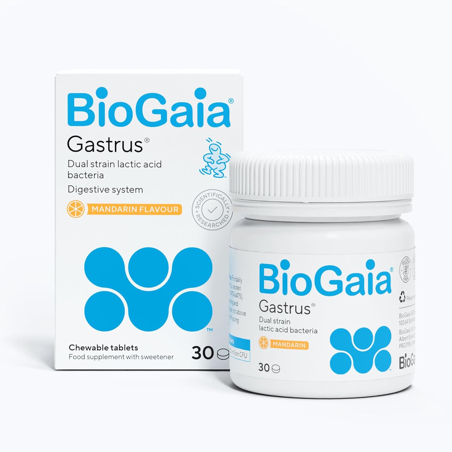 BioGaia Gastrus Lactic Acid Bacteria for Gut Health | 30 Tablets | Mandarin