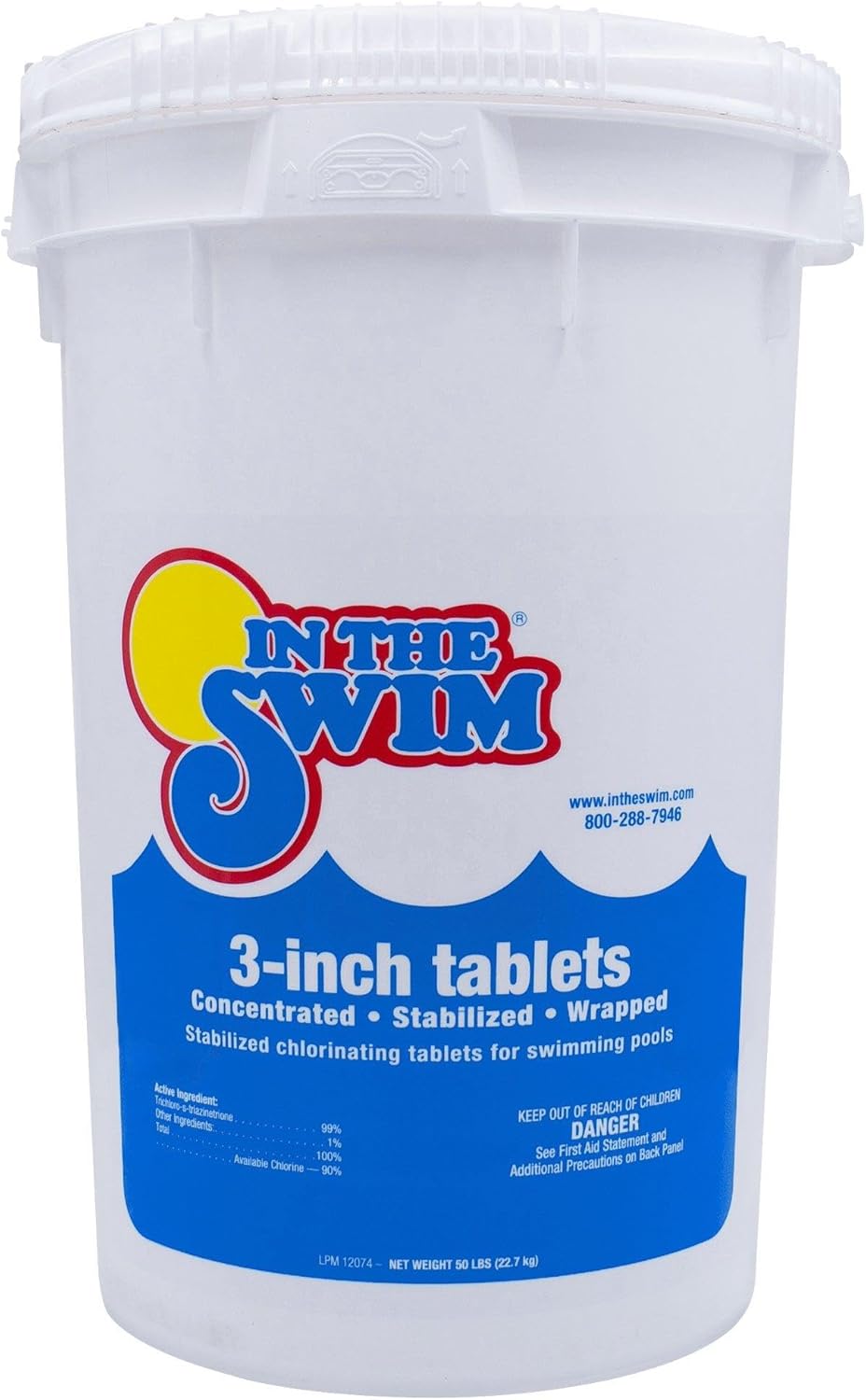 In The Swim 3 Inch Stabilized Chlorine Tablets for Sanitizing Swimming Pools - Individually Wrapped, Slow Dissolving - 90% Available Chlorine - Tri-Chlor - 50 Pounds