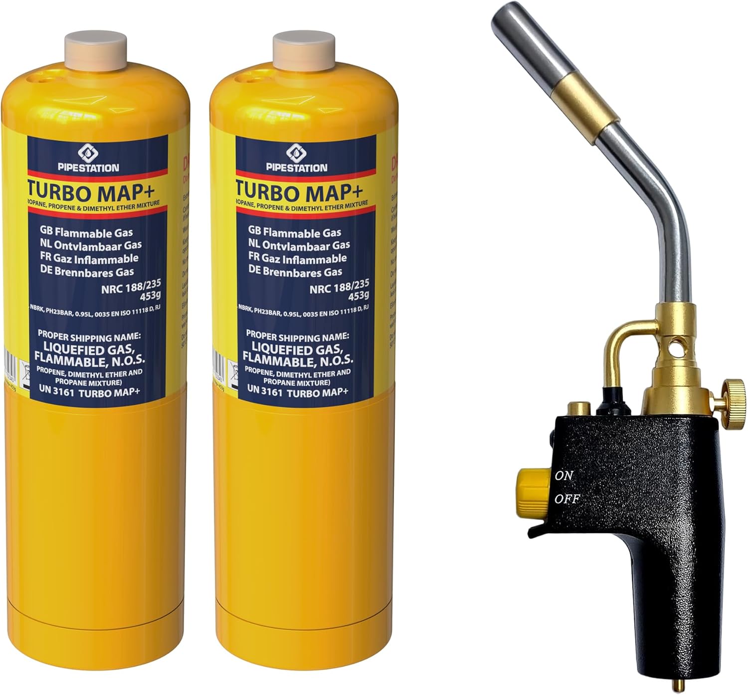 Super Total Fire Blow Torch Kit and 2 x Mapp+ Gas Cylinder | Blowtorch & Map Gas Canisters for Soldering Brazing Thawing Heat Treatment | Gas Blow Torch Plus Gas Map+ Gas Included | Trade Pack