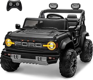 ENYOPRO 24V Licensed Ford Bronco Raptor Electric Car for Kids, 2 Seater Battery Operated Ride On Truck Toys with Remote Control, 4-Wheel Suspension, Bluetooth, Radio, LED Lights, 3 Speed - Black