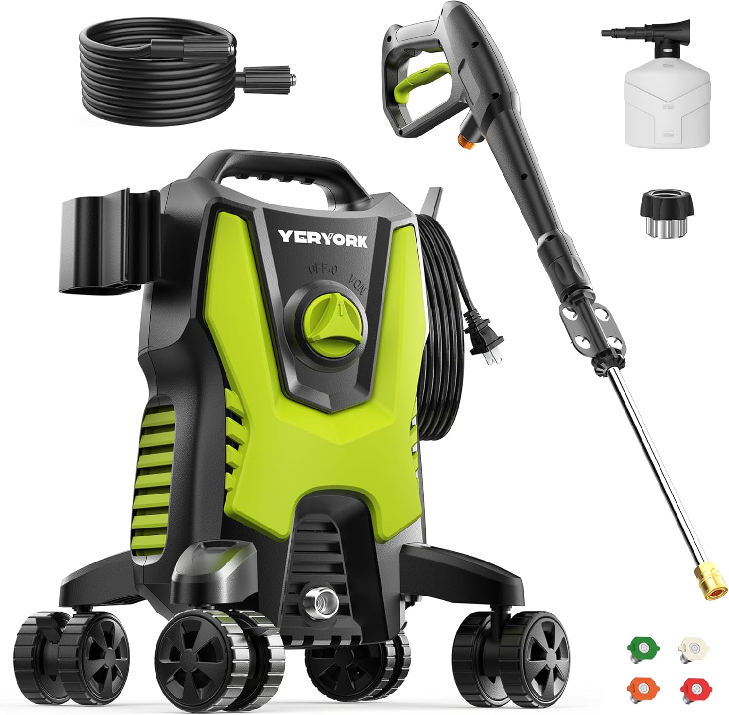 Electric Pressure Washer, 3000 PSI 2.0 GPM Power Washer with 4 Lockable Wheels, Steel Wand, 4 Quick Connect Nozzles, 500ml Foam Cannon, High Pressure Washer for Decks/Driveways/Cars