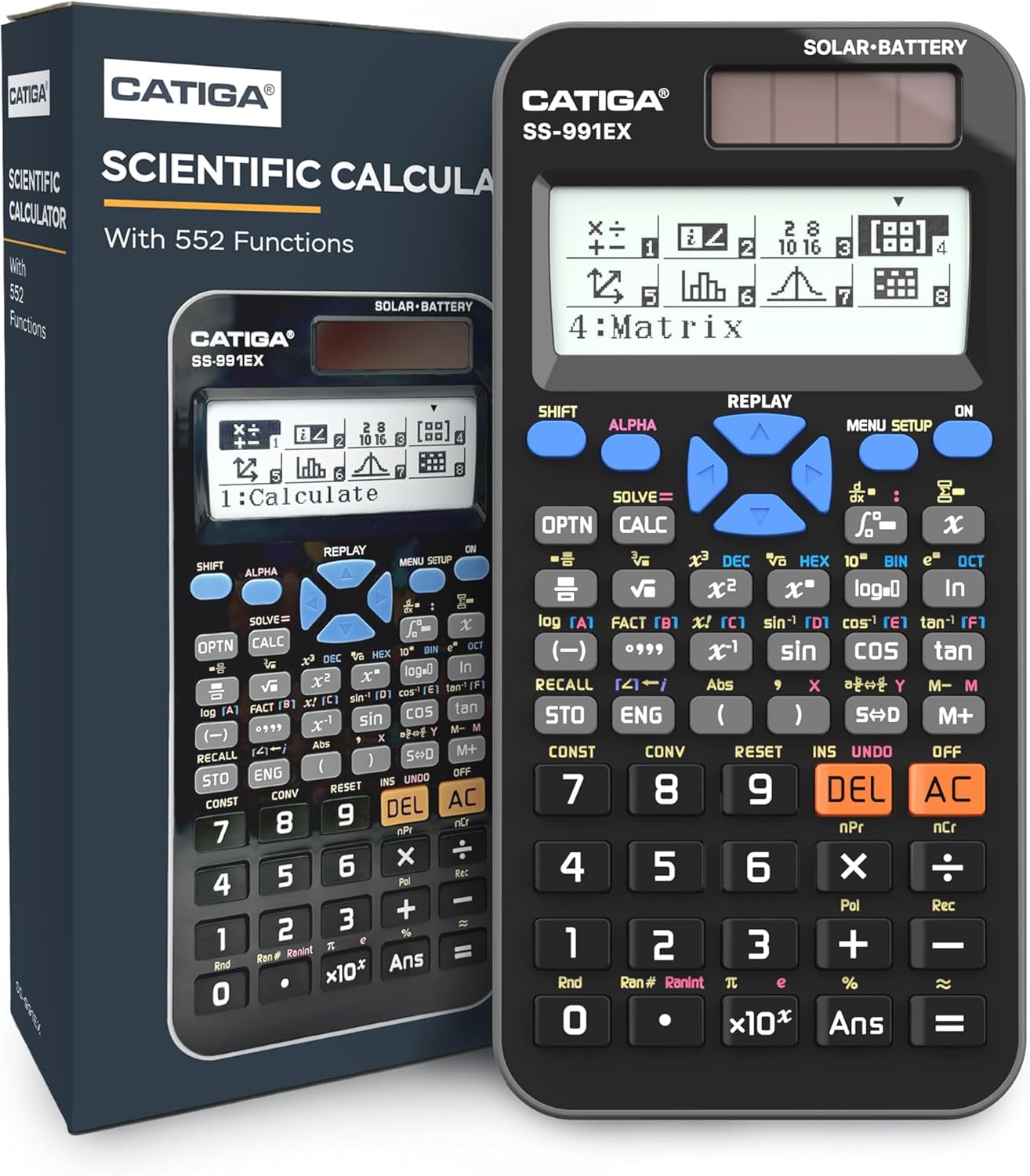 CATIGA SS-991EX Scientific Calculator with Advanced 550 Functions- Solar & Battery Powered, Multi-Function, High School & College Math, Trigonometry, Statistics, Algebra, Durable, Large Display