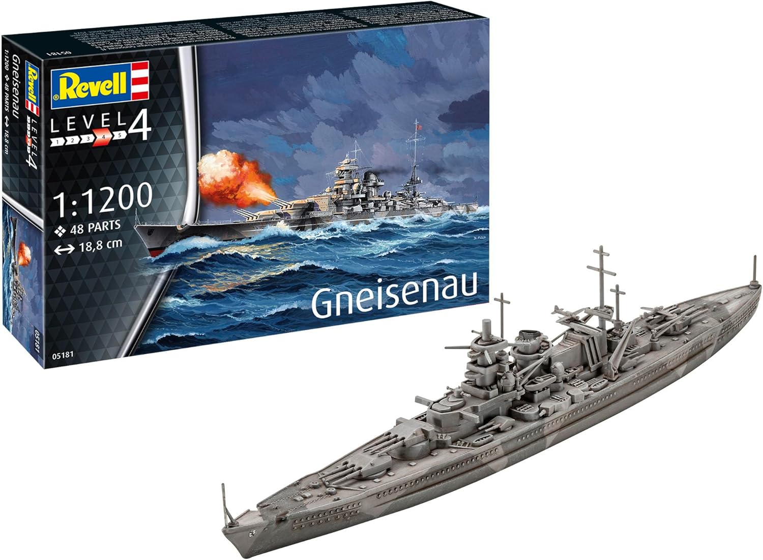 Revell 05181 Battleship Gneisenau 1:1200 Scale Unbuilt/Unpainted Plastic Model Kit, Moulded Colour