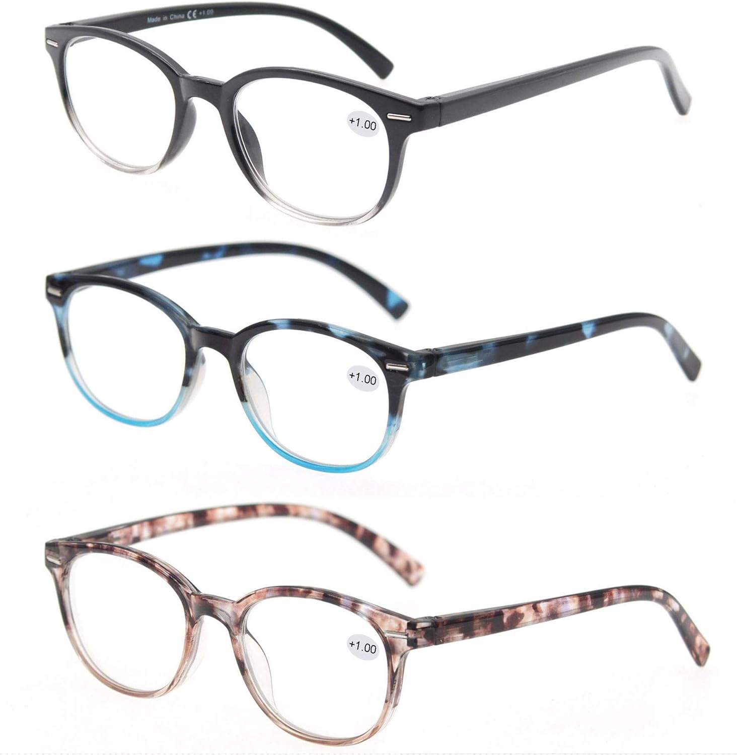 MODFANS Women Reading Glasses 2.5 3 Pair Stylish Ladies Readers with Comfort Spring Hinge Pattern Design for Fashion Women Reading Pouch Included