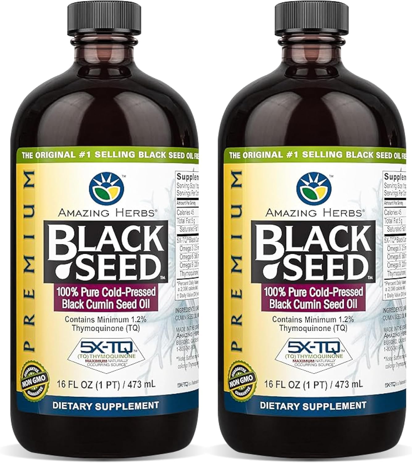 Amazing Herbs Black Seed Oil - 16 Fl Oz Glass Bottle (Pack of 2)