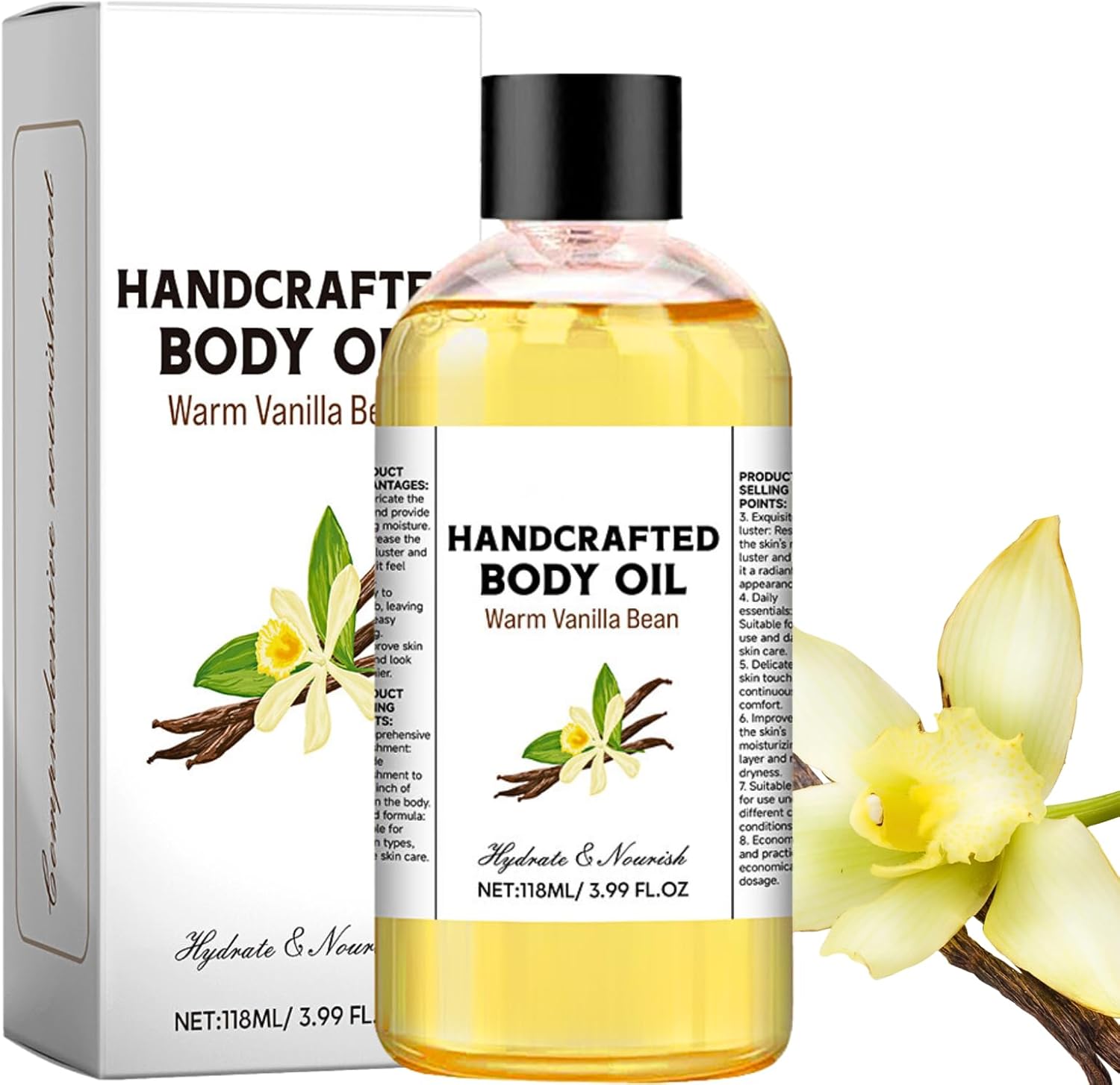 Vanilla Bean Body Massage Oil, 118ML Handcafted Body Oil, Vanilla Oils, Natural Massage Oil For Date Night, Vanilla Body Oil, Moisturising Body Oil For Dry Skin, Organic & Vegan