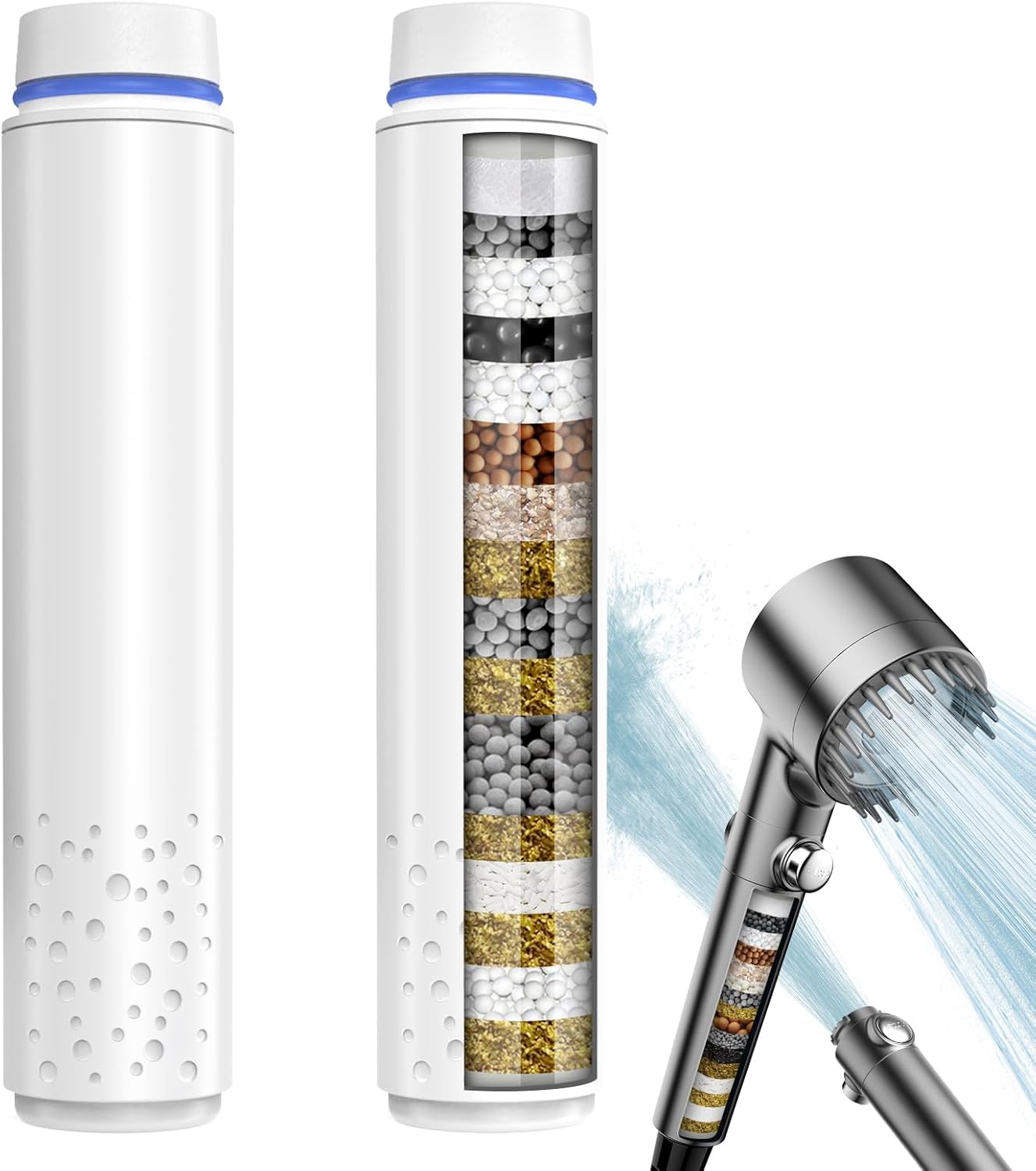 MEKO 2Pack Replacement Shower Head Filter Cartridge Only for ASIN B0CQY4ZT6K, B0CYBSGZK8, B0D3BXLSJZ, B0D3ZXNJP7, B0DJVR5TTK, Shower Head Filter MEKO 2Pack Replacement for Hard Water (Blue)