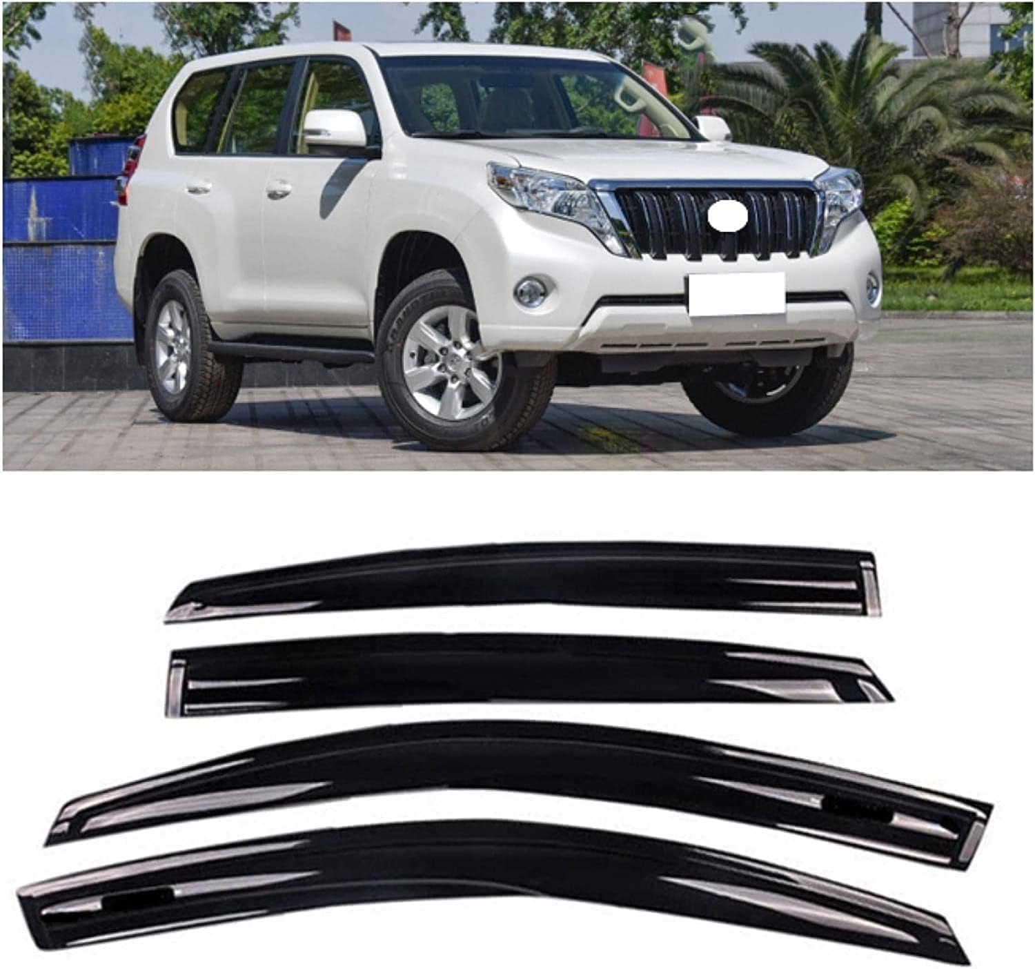 4 pcs Car Wind Deflectors Set for P-rado 2010-2016, Car Deflector Windproof Rain Visors Wind Shield Front And Rear Trim Strips Sun
